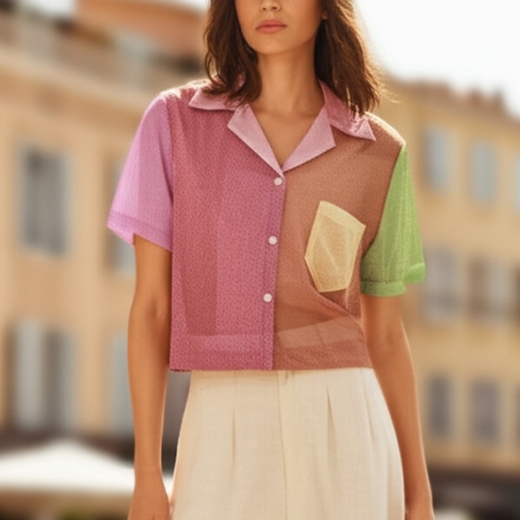 Kurt Geiger Rainbow Metallic Crop Shirt - Picture 1 of 6
